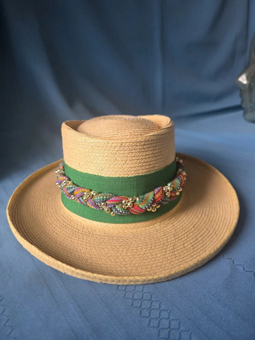 Vintage Guatemaya Handwoven Palm Leaf Sun Hat Sz 54 Quiché Guatemala Floral S